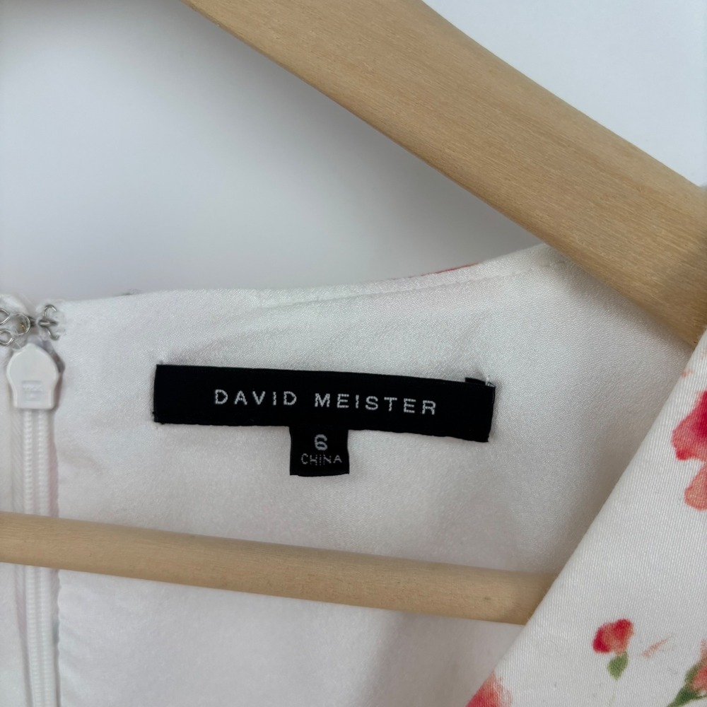 David‎ Meister Women Dress 6 White Floral Belted V-Neck Cap Sleeve Midi Cottage - Picture 4 of 11
